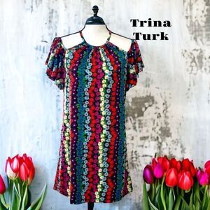 TRINA TURK NWT COLD SHOULDER BRIGHT FLORAL DRESS SIZE XS